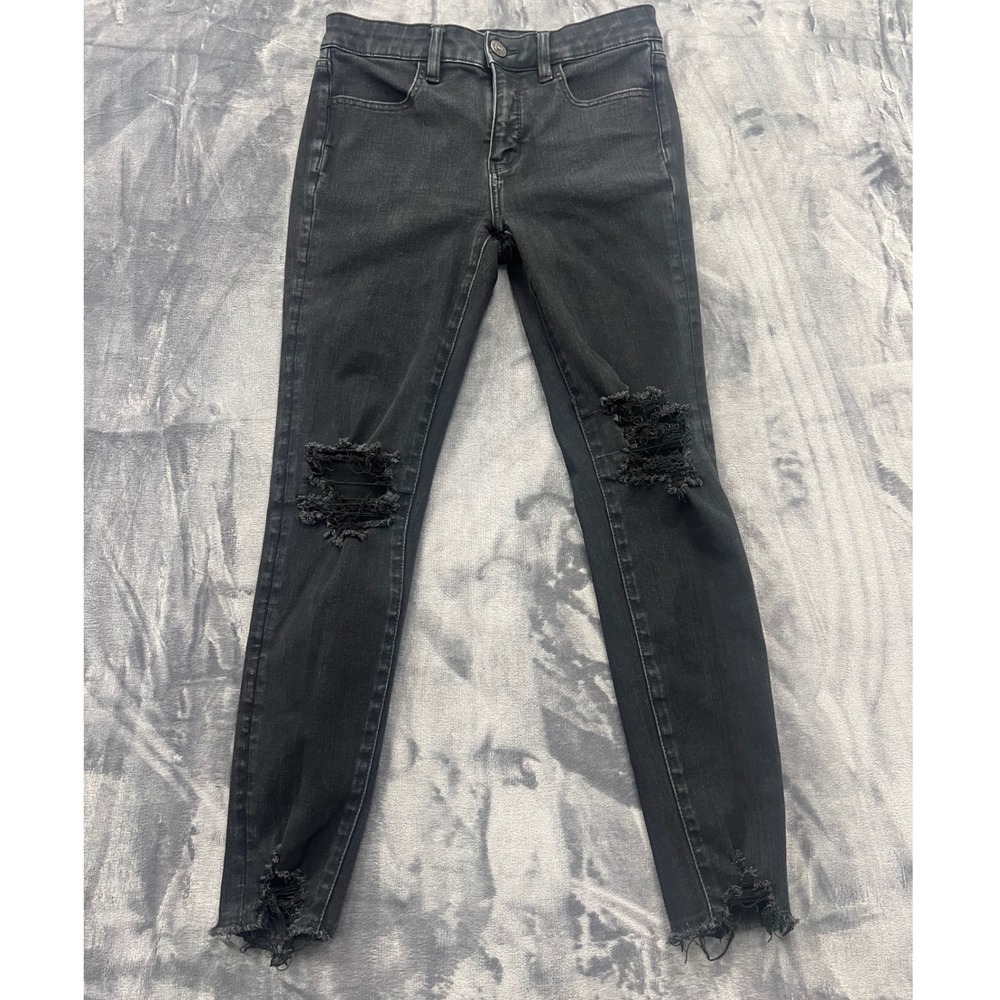 American Eagle Hi-Rise Jegging The Dream Jean Womens 6‎ Regular Black Raw Hem